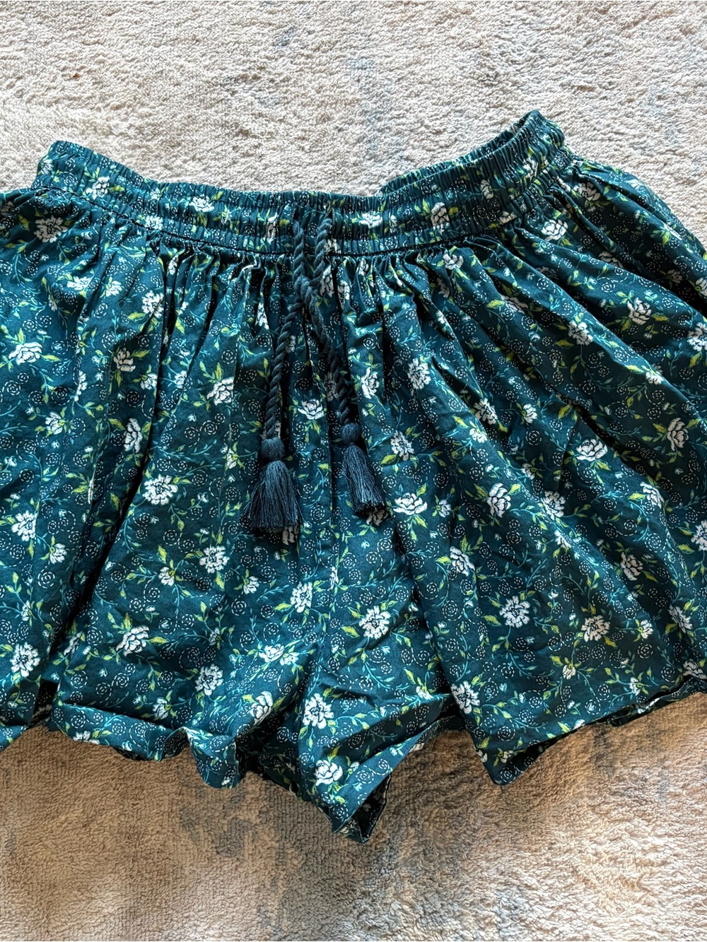 Old Navy Teal Floral Drawstring Shorts- Size M